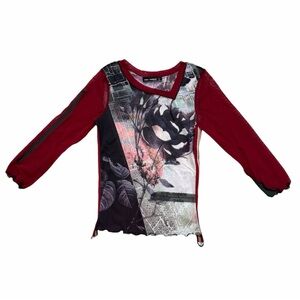 Vintage Cop Copine Dark Roses Mesh Top Y2K Jean Paul Gaultier Style